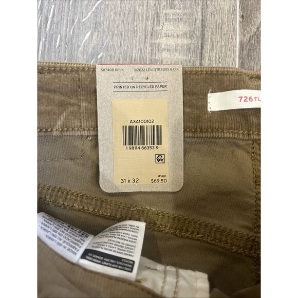 Levi's 726 Flare Corduroy Jeans Pants Various Sizes Women's Brown High Rise - Picture 5 of 10
